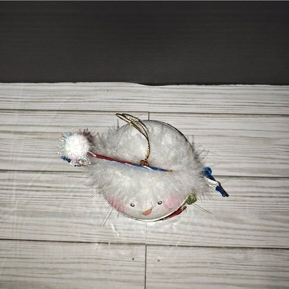 Pier 1 Imports 5.5" Glitter Skiing Snowman Ball Christmas Holiday Tree Ornament - Picture 2 of 9